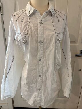 VTG 80s Freego White Western Prairie Relaxed Blouse Studded Eyelet Dolman Med